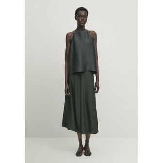 이스퀘어 4589722 Massimo Dutti FLOWING MIDI WITH CRACKLE FINISH - A-line skirt dark green