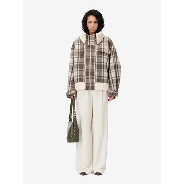 FABRICIA 니트 카라 체크 점퍼 IOUAW25104BRP