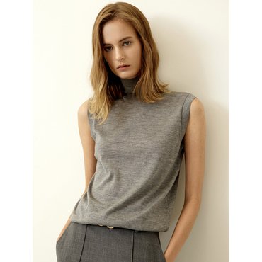 마레디마리 Silk Cashmere High Neck Sleeveless Knit Top Grey