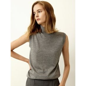 Silk Cashmere High Neck Sleeveless Knit Top Grey