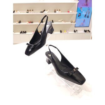 BABARA [부산점] [바바라] 스퀘어 토 5cm 리본 슬링백 힐 BBI201