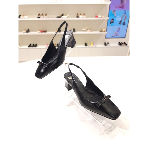 [부산점] [바바라] 스퀘어 토 5cm 리본 슬링백 힐 BBI201