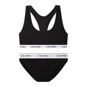 Calvin Klein CK 여성 코튼 스포츠브라 브라렛+팬티 세트 QP1114+F3787 BLACK