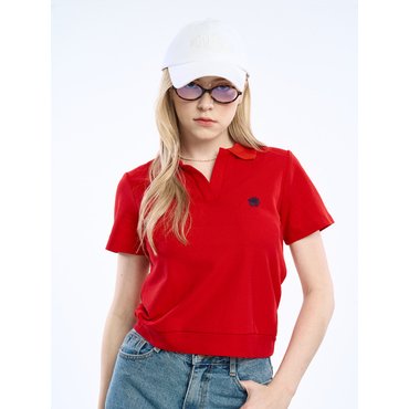 클레버필드 Clover embroidery essential pique womens t-shirt_red