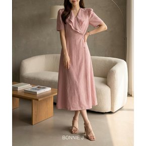 하객룩 격식룩 브이넥 반소매 롱 원피스 3컬러 물결 포인트 랩 스타일 원피스