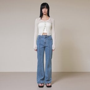 Boots Cut Pin Tuck Denim Pants in Blue VJ4SL152-22