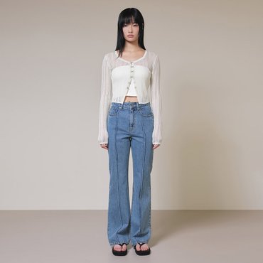 레이브 Boots Cut Pin Tuck Denim Pants in Blue VJ4SL152-22