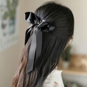 블랙 롱리본러블 반묶음 머리핀 골프 헤어핀