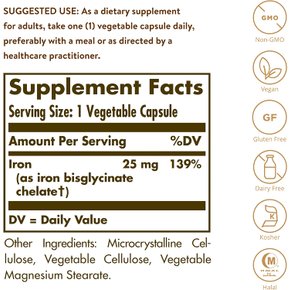 철분 젠틀 아이언 25mg 180 베지캡슐 X 3통 Solgar 순한철분제