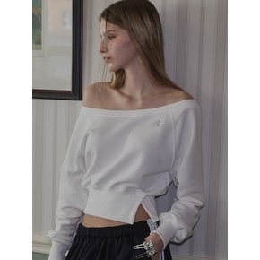 Side Slit Off shoulder Sweatshirt [White]