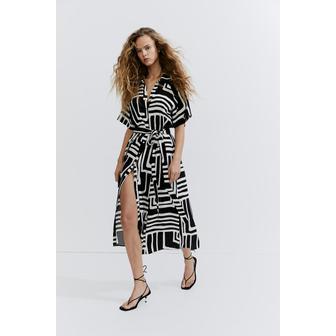 H&M 벨티드 셔츠 드레스 블랙/패턴 1217576003
