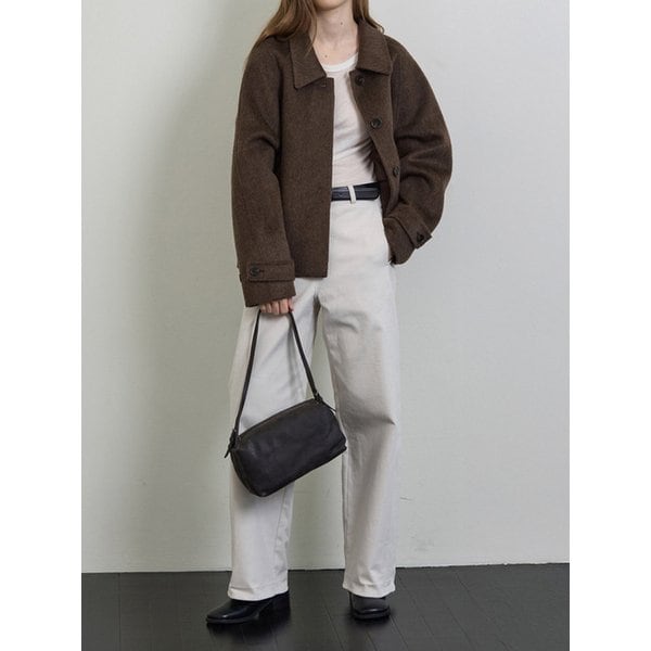 울 핸드메이드 크롭 코트 - 브라운