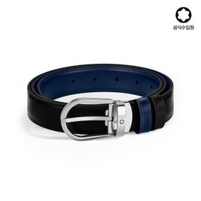 [공식] 말발굽형 팔라듐 버클 30mm 블랙/잉크 블루 리버서블 레더 벨트 198586