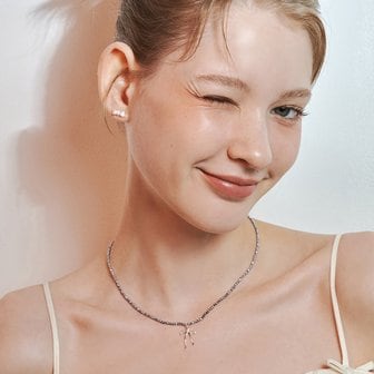 Hei [sv925] silver crystal ribbon necklace