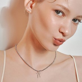 [sv925] silver crystal ribbon necklace