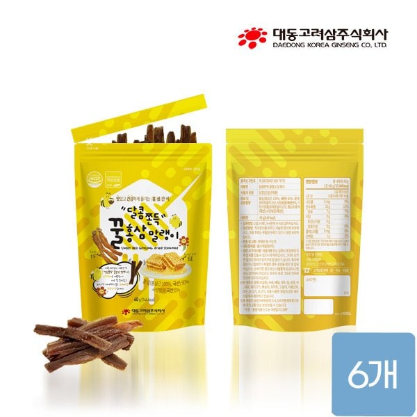 [본사직영][대동고려삼] 달콤쫀득 꿀홍삼 말랭이 (40g x 6개)정과/절편
