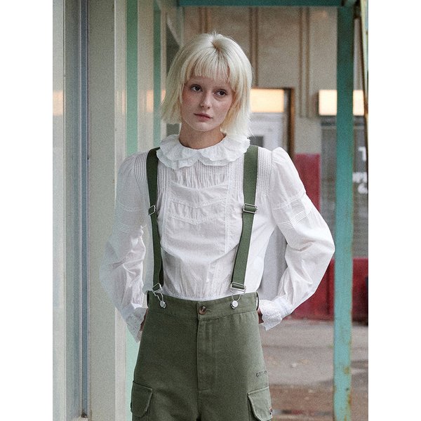 Rosette Lace Pintuck Blouse (Ivory)