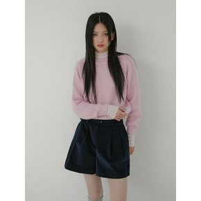 COTTON VELVET TUCK SHORTS+BELT SET_NAVY