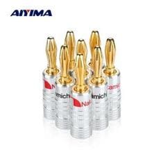 AIYIMA-바나나 플러그 4MM 24K 금 도금 구리 나사 잭 커넥터 랜턴 바나나 헤드 전력 증폭기 스피커 용