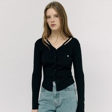 로라로라 CUT OUT SLIM FIT KNIT CARDIGAN BLACK