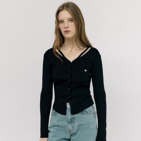 CUT OUT SLIM FIT KNIT CARDIGAN BLACK