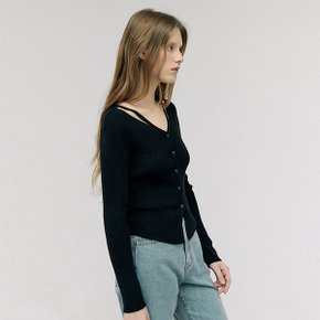 CUT OUT SLIM FIT KNIT CARDIGAN BLACK