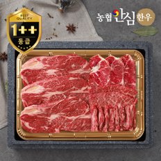 1++등급(근내지방도 7이상) 한우 구이한판채반선물세트 950g(등심250g+채끝300g+갈비살200g+특수부위200g)