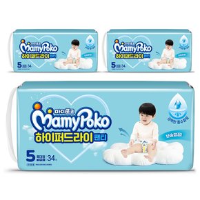 하이퍼드라이 아기 샘방지 팬티형 기저귀 남아용 5단계 102매