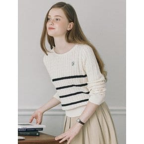 Cable Stripe Ribbon Long Sleeve Knit - Ivory