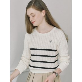 Cable Stripe Ribbon Long Sleeve Knit - Ivory