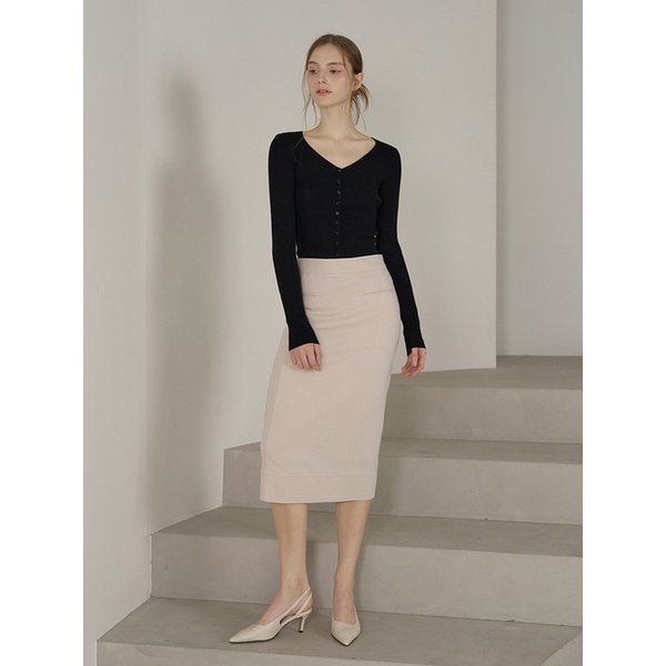 코튼  슬릿 지퍼  펜슬 스커트 - 아이보리