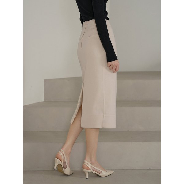 코튼  슬릿 지퍼  펜슬 스커트 - 아이보리