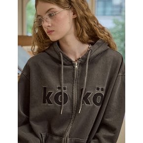 [2-WAY] KOKO 아플리케 피그먼트 후드 집업 스모크블랙