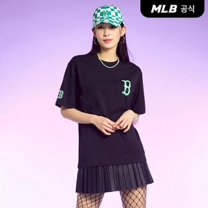 MLB [코리아공식]체커보드 클리핑 로고 오버핏 반팔 티셔츠 BOS (Black)