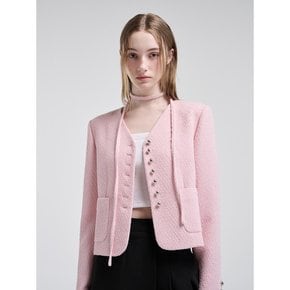 V-Neck Strap Tweed Jacket, Pink