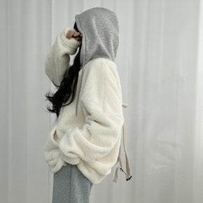 포근 양털 배색 후드집업  2컬러 오버핏 투웨이 _P377163865