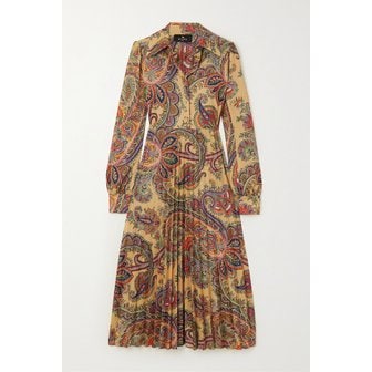 에트로 플리츠 페이즐리 프린트 크레이프 미디 셔츠 드레스 베이지 1647597309844865