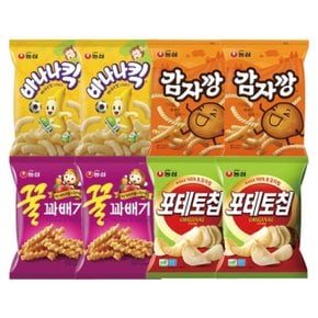 바나나킥 75g x 2봉 + 감자깡 75g x 2봉 + 꿀꽈배기 90g x 2봉 + 포테토칩 60g x 2봉