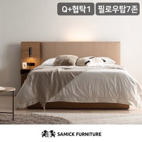 SAMICK 류 에디션 LED 프리미엄 수납 호텔 침대(SB 필로우탑 7존 독립스프링 매트리스-퀸)+판재협탁1