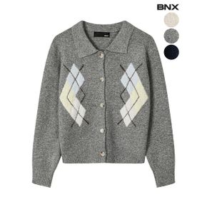 울 혼방 아가일 체크 카라 가디건_P409764787