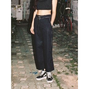 BELT TURN UP PANTS_NAVY