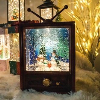 빌라드하우스 크리스마스 소품 레트로 빈티지 아날로그 TV 오르골 LED 무드등 오토 워터볼