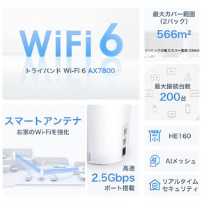 TP-Link WiFi 6 Alexa TV Wi-Fi LAN Wi-Fi AX7800 (4804+2402+574Mbps) Deco X95 2 메쉬 라우터