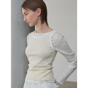 Scoop neck waffle top (Cream)