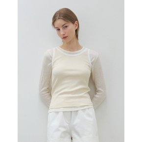 Scoop neck waffle top (Cream)