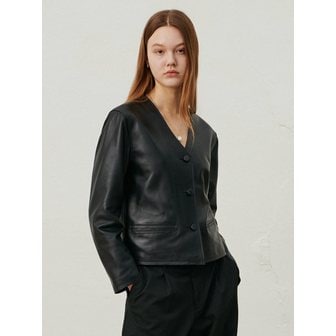 스페로네 LAMBSKIN V NECK CROP JACKET (BLACK)