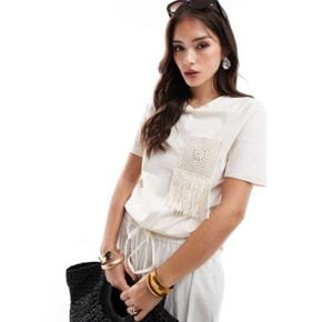 5094184 Mango crochet tassel square t-shirt in white