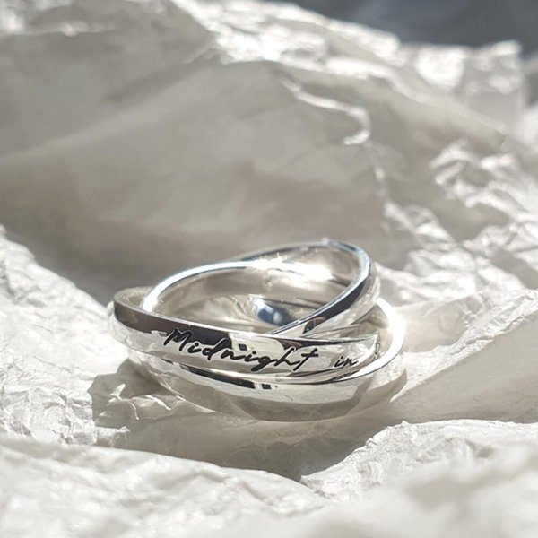 [옷자락] 여자 미드나잇 실버 꼬임 레이어드 각인 반지