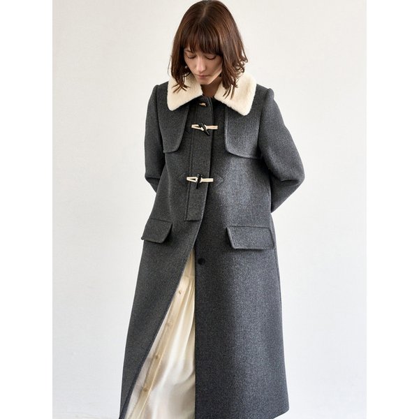 LAMB FUR COLLOR DUFFLE COAT_CHARCOAL