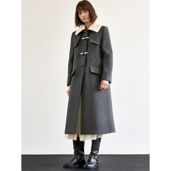 LAMB FUR COLLOR DUFFLE COAT_CHARCOAL